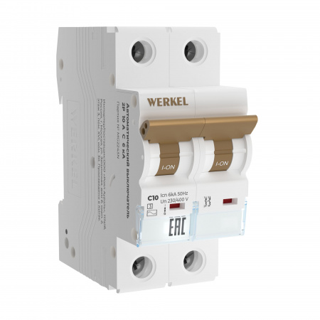Автоматический выключатель 2P 10 A C 6 кА Werkel Автоматические выключатели W902P106