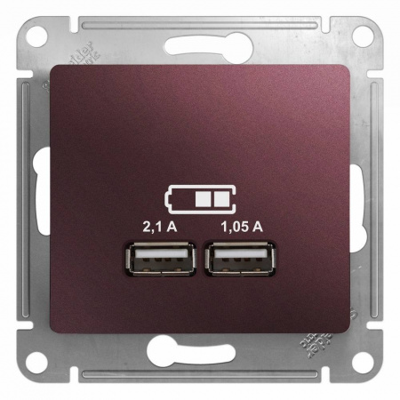 Розетка USB A+A 5В/2,1А 2х5В/1,05А механизм Systeme Electric (Schneider Electric) Glossa, баклажановый GSL001133