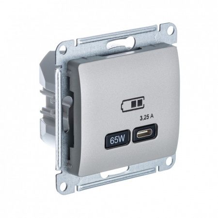 USB Розетка тип-C 65W Systeme Electric (Schneider Electric) Glossa высокоскоростная зарядка QC, PD, механизм, ПЛАТИНА