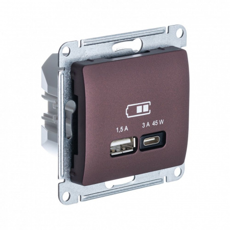 USB Розетка A + тип-C 45W Systeme Electric (Schneider Electric) Glossa высокоскоростная зарядка QC,PD, механизм, БАКЛАЖАНОВЫЙ