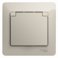 Розетка Systeme Electric Glossa с заземлением со шторками с крышкой, 16А, IP20, в сборе, МОЛОЧНЫЙ GSL000946