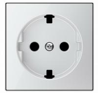 Розетка 220v с/з со шторками плоская стекло белое ABB Sky Niessen 2CLA818890A1001|2CLA858890A2101