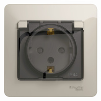 Розетка Systeme Electric Glossa с заземлением со шторками с прозрачной крышкой, 16А, IP44, в сборе, МОЛОЧНЫЙ GSL000948