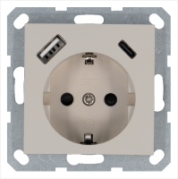 Розетка SCHUKO© с USB A+C с защитными шторками 16A 250V~ 2P+T USB 25W, цвет Тауп Jasmart G5501USB-25T