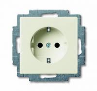 Розетка 220v c/з и шторками chalet белая ABB Basic 55 2CKA002013A5339