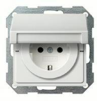 Розетка с заземляющими контактами 16А/250В, с откидной крышкой и уплотнительной мембраной IP44 GIRA пластик белый глянцевый 025227 | 0454112
