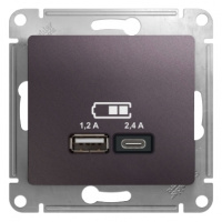 Розетка USB A+С 5В/2,4 А 2х5В/1,2А механизм Systeme Electric (Schneider Electric) Glossa, сиреневый туман GSL001439