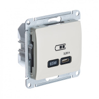 USB Розетка тип-C 65W Systeme Electric Glossa высокоскоростная зарядка QC, PD, механизм, МОЛОЧНЫЙ