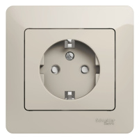 Розетка Systeme Electric Glossa с заземлением со шторками, 16А, в сборе, МОЛОЧНЫЙ GSL000944