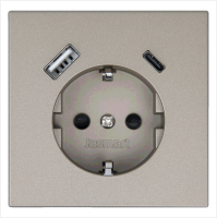 Розетка SCHUKO© с USB A+C с защитными шторками 16A 250V~ 2P+T USB 25W, цвет Бронза Jasmart FD5501USB-25BR