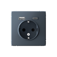 Розетка 16А с заземлением и шторками с 2 USB A+Type-C Systeme Electric ArtGallery, грифель  GAL000732