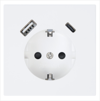 Розетка SCHUKO© с USB A+C с защитными шторками 16A 250V~ 2P+T USB 25W, цвет Белый матовый (soft touch) Jasmart FD5501USB-25PWM