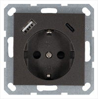 Розетка SCHUKO© с USB A+C с защитными шторками 16A 250V~ 2P+T USB 25W, цвет Мокко Jasmart G5501USB-25Z