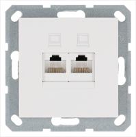 Интернет-розетка RJ45 двойная с накладкой 6 категория, цвет белый глянцевый Jasmart G6108W