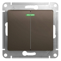 Выключатель 2-клавишный с подсветкой схема 5а 10AX Systeme Electric Glossa, шоколад GSL000853