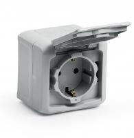 Розетка влагозащищённая с заземлением 16A с защитными шторками винтовой зажим 782351 Legrand Quteo IP44 серый