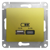 Розетка USB A+С 5В/2,4 А 2х5В/1,2А механизм Systeme Electric Glossa, фисташковый GSL001039