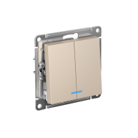 Выключатель 2-клавишный Systeme Electric AtlasDesign с подсветкой, сх.5а, 10АХ, мех., быстрозажим. клем., ПЕСОЧНЫЙ ATN001253S