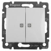 Выключатель двухклавишный с подсветкой 774428 Legrand Valena цвет белый