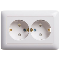 Розетка двойная с заземлением со шторками 16А Systeme Electric Hit, БЕЛЫЙ RS16-231-B