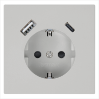 Розетка SCHUKO© с USB A+C с защитными шторками 16A 250V~ 2P+T USB 25W, цвет матовый Тауп (soft touch) Jasmart FD5501USB-25PTM