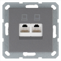 Интернет-розетка RJ45 двойная с накладкой 6 категория, цвет Алюминий Jasmart G6108S