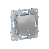 Выключатель 1-клавишный кнопочный с подсветкой схема 1а 10A Unica NEW Schneider Electric алюминий NU520630N