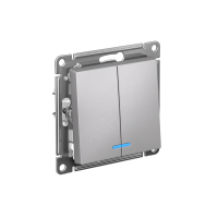 Выключатель 2-клавишный Systeme Electric AtlasDesign с подсветкой, сх.5а, 10АХ, мех., быстрозажим. клем., АЛЮМИНИЙ ATN000353S