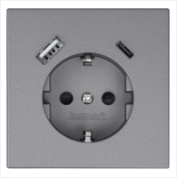 Розетка SCHUKO© с USB A+C с защитными шторками 16A 250V~ 2P+T USB 25W, цвет Никель Jasmart FD5501USB-25NI