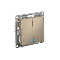 Выключатель 2-клавишный Systeme Electric AtlasDesign с подсветкой, сх.5а, 10АХ, мех., быстрозажим. клем., ШАМПАНЬ ATN000553S