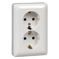 Розетка двойная с заземлением 16А Systeme Electric Hit, БЕЛЫЙ RS16-236-B