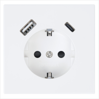 Розетка SCHUKO© с USB A+C с защитными шторками 16A 250V~ 2P+T USB 25W, цвет белый глянцевый Jasmart FD5501USB-25W