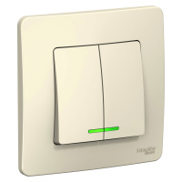 Двухклавишный выключатель скрытой установки с подсветкой 10А 250В Systeme Electric Blanca BLNVS010512, Молочный