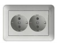 Розетка двойная с заземлением со шторками 16А Systeme Electric (Schneider Electric) W59, матовый хром RS16-255-58