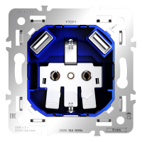 Механизм розетки с заземлением и защитными шторками 16А, с USB A+A Voltum (VLS0404M)