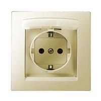 Розетка с заземлением со шторками с крышкой IP44 в комплекте с рамкой Simon 15 1590450-031