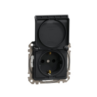 Розетка с заземлением, шторками и крышкой 16А Schneider Electric Sedna Design, антрацит SDD214024