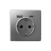Розетка 16А с заземлением и шторками с 2 USB A+Type-C Systeme Electric ArtGallery, сталь  GAL000932